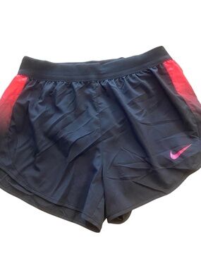 Nike Women's Running Athletic Shorts Black Pink Swoosh Red Side New Size S